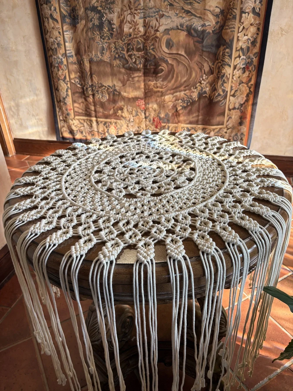 Macrame hand made table throw